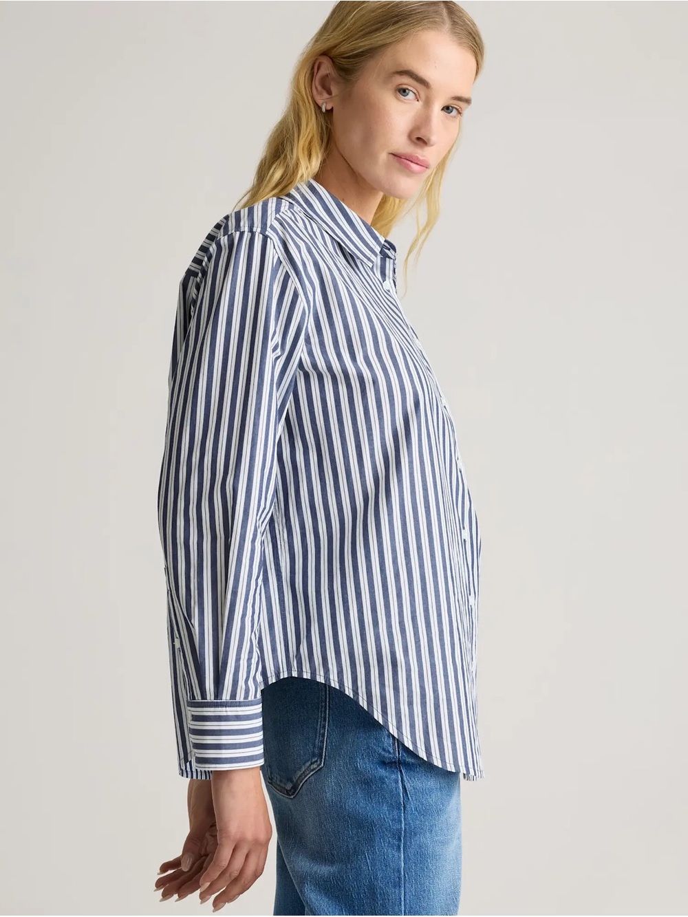Quince Blue and White Striped Button-Down Shirt